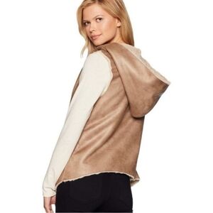 DYLAN BY TRUE GRIT Faux‎ Suede Vest Hooded Sherpa Lined Sleeveless Jacket Boho